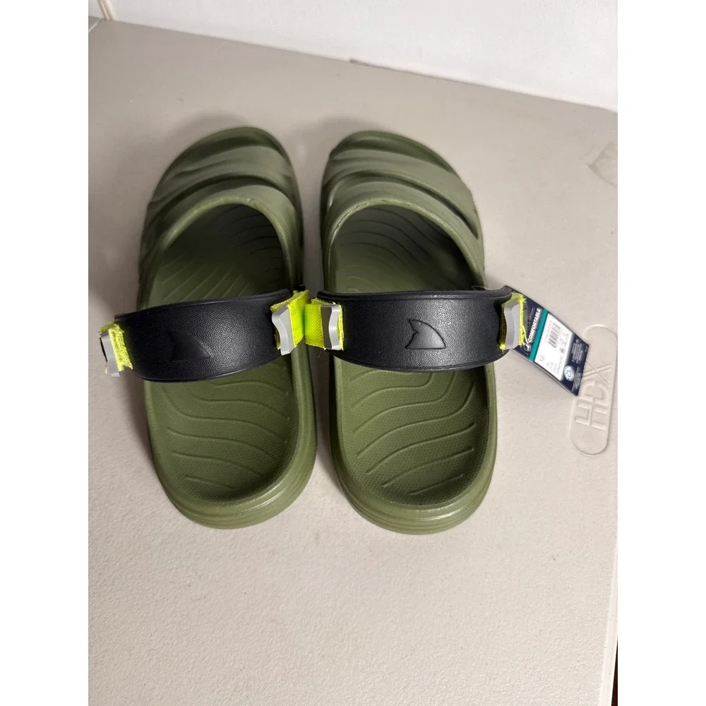 Rugged Shark Mens Water Sandals Olive Green Neon Yellow Sport Slide Size 12 NEW